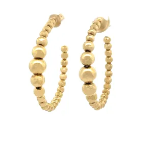18k Yellow Gold Large Beaded Hoop Earring