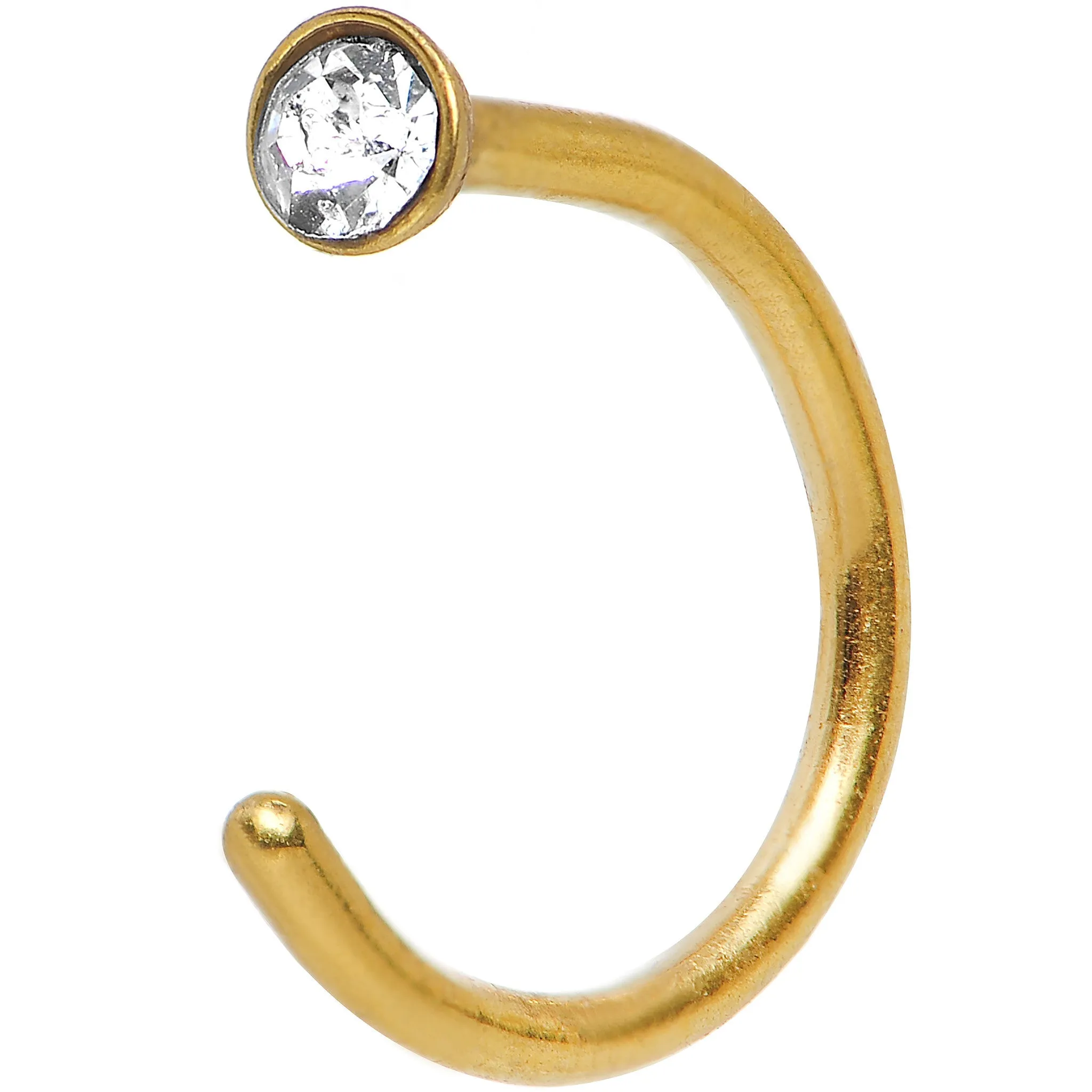 20 Gauge 1/4 Clear Gem Gold Anodized Titanium Nose Hoop