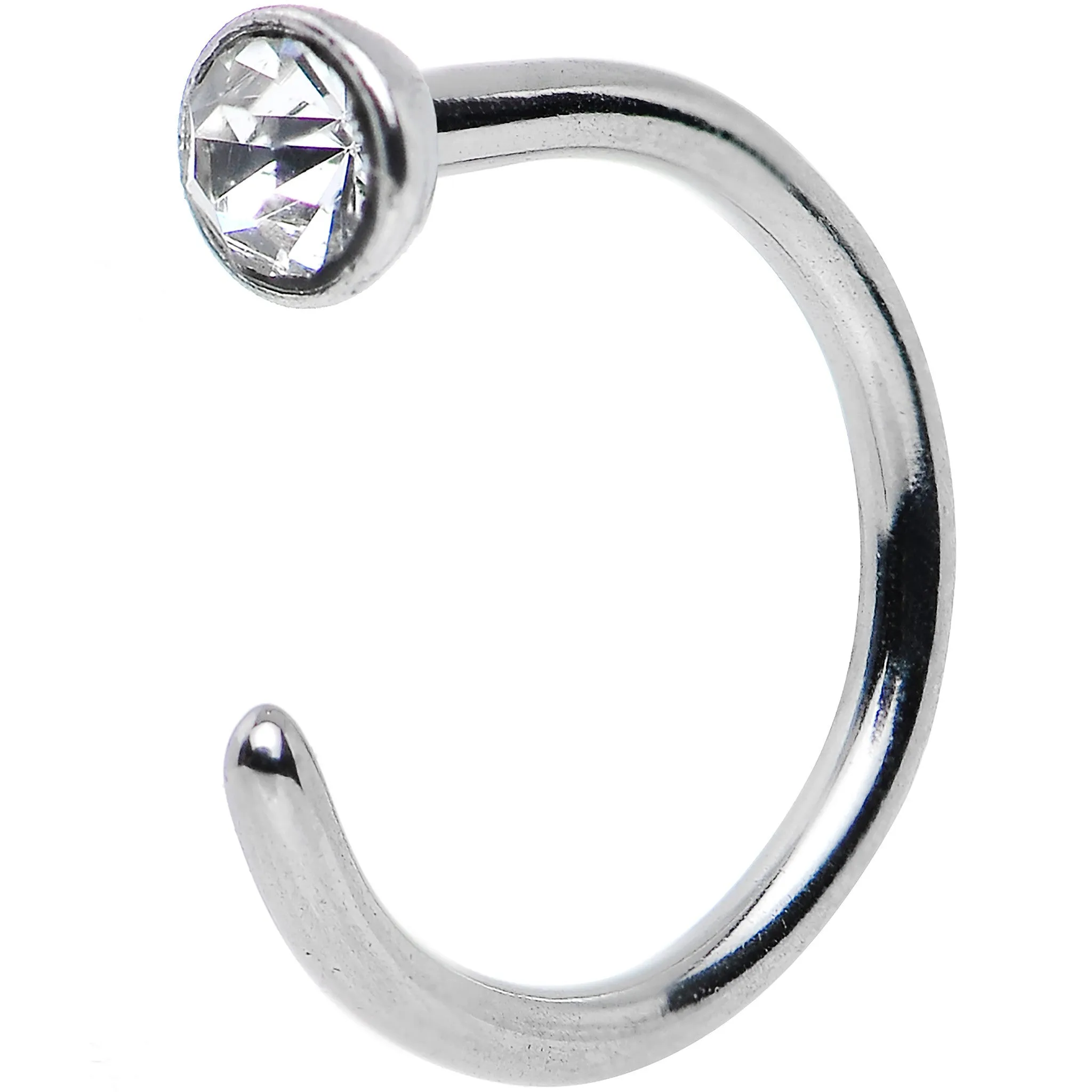 20 Gauge 1/4 Clear Gem Stainless Steel Nose Hoop