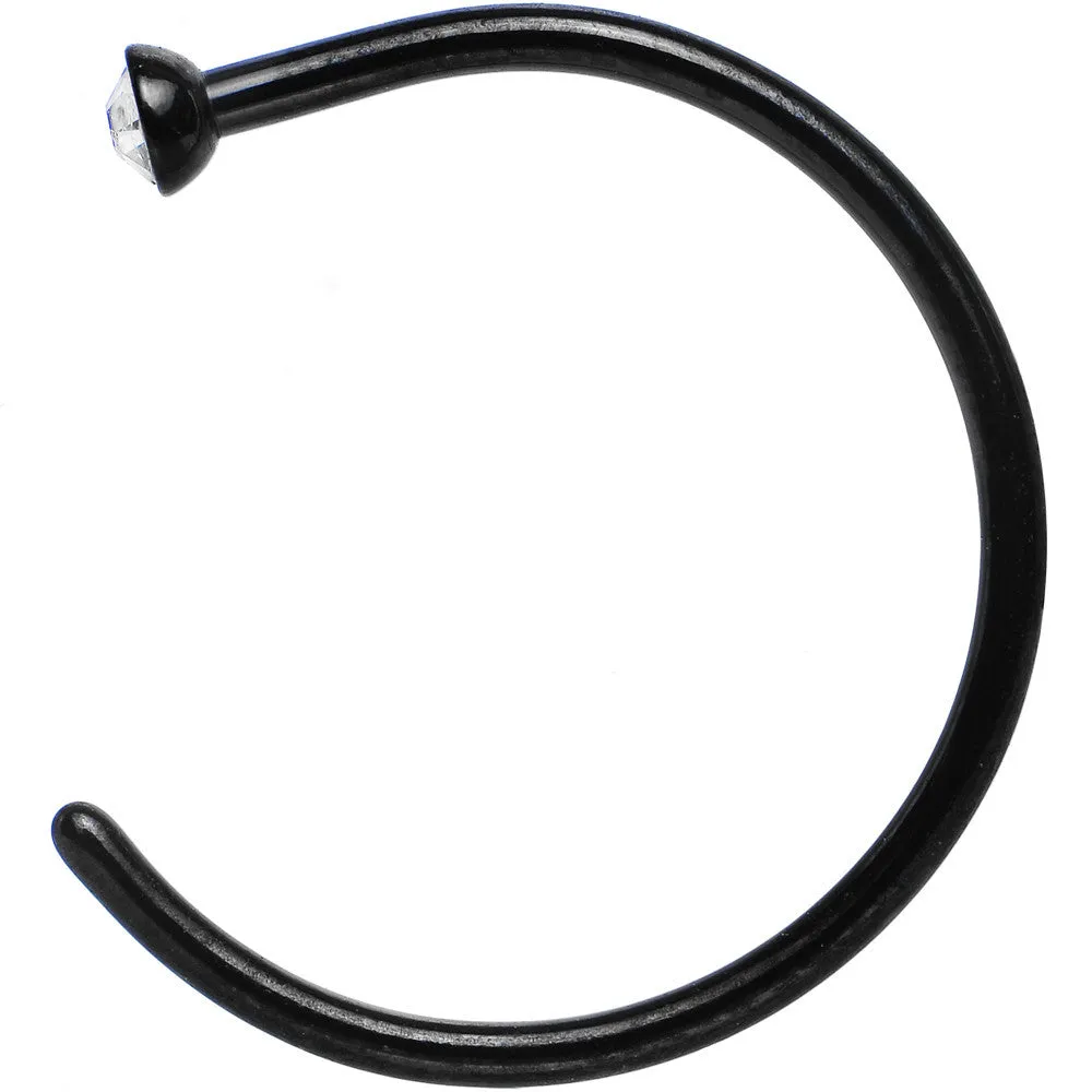 20 Gauge 3/8 Clear Gem Black Anodized Titanium Nose Hoop