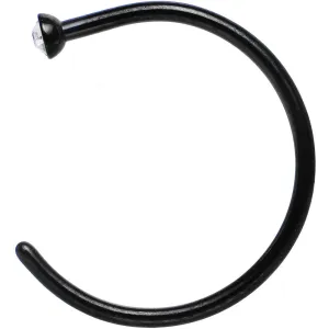 20 Gauge 3/8 Clear Gem Black Anodized Titanium Nose Hoop