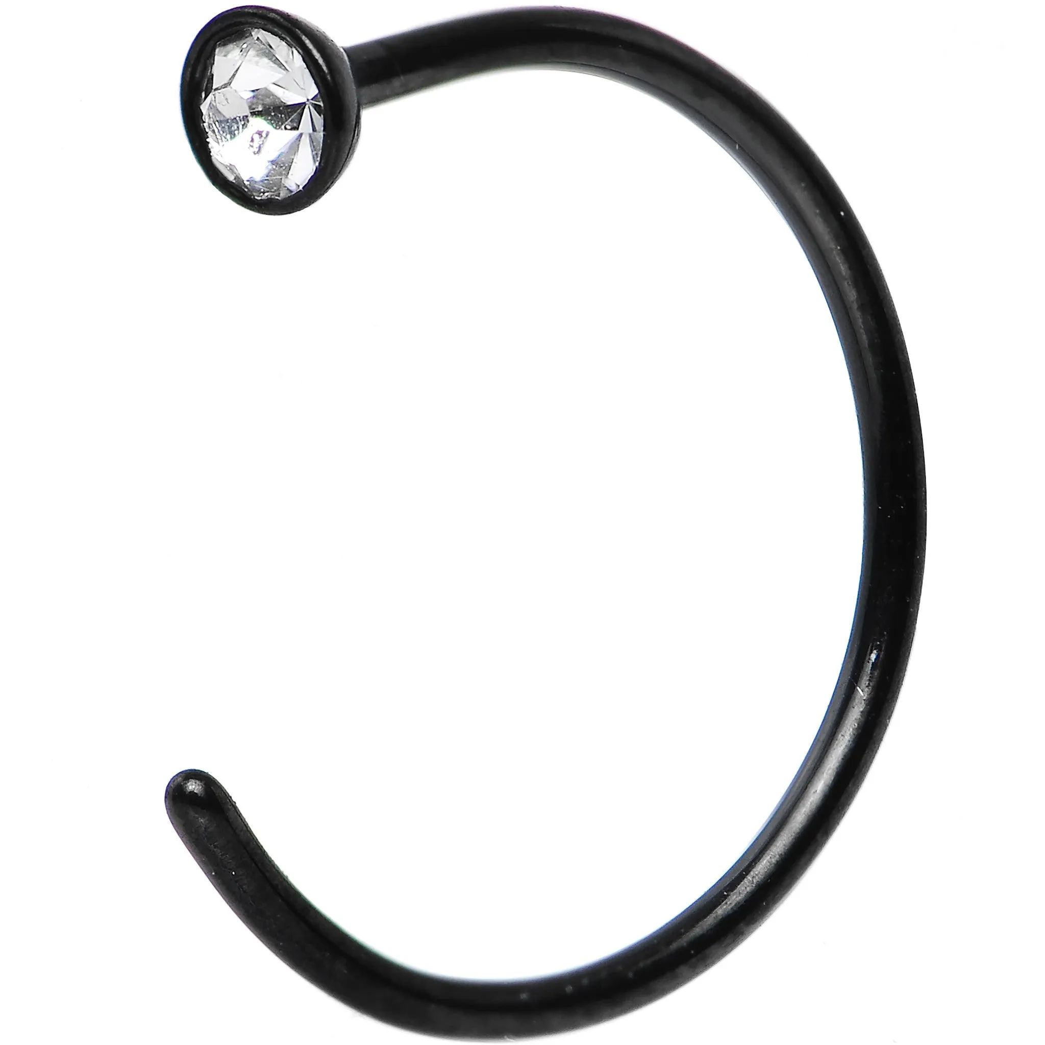 20 Gauge 3/8 Clear Gem Black Anodized Titanium Nose Hoop