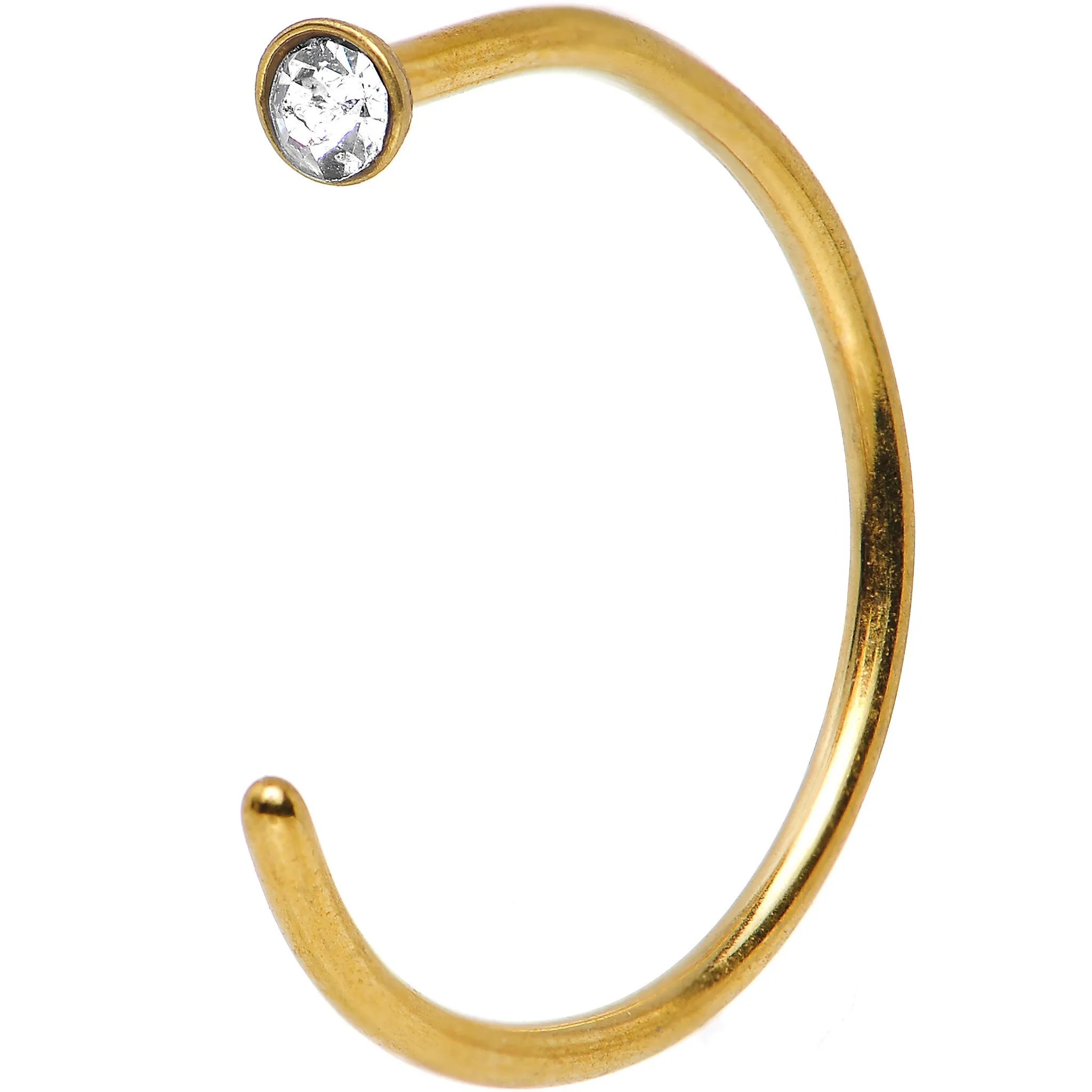 20 Gauge 3/8 Clear Gem Gold Anodized Titanium Nose Hoop