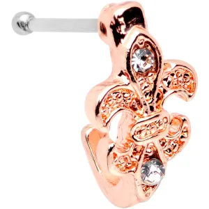 20 Gauge 3/8 Clear Gem Rose Gold Tone Fleur De Lis Faux Hoop Nose Bone