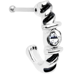 20 Gauge 3/8 Clear Gem Steel Twist Faux Hoop Nose Bone