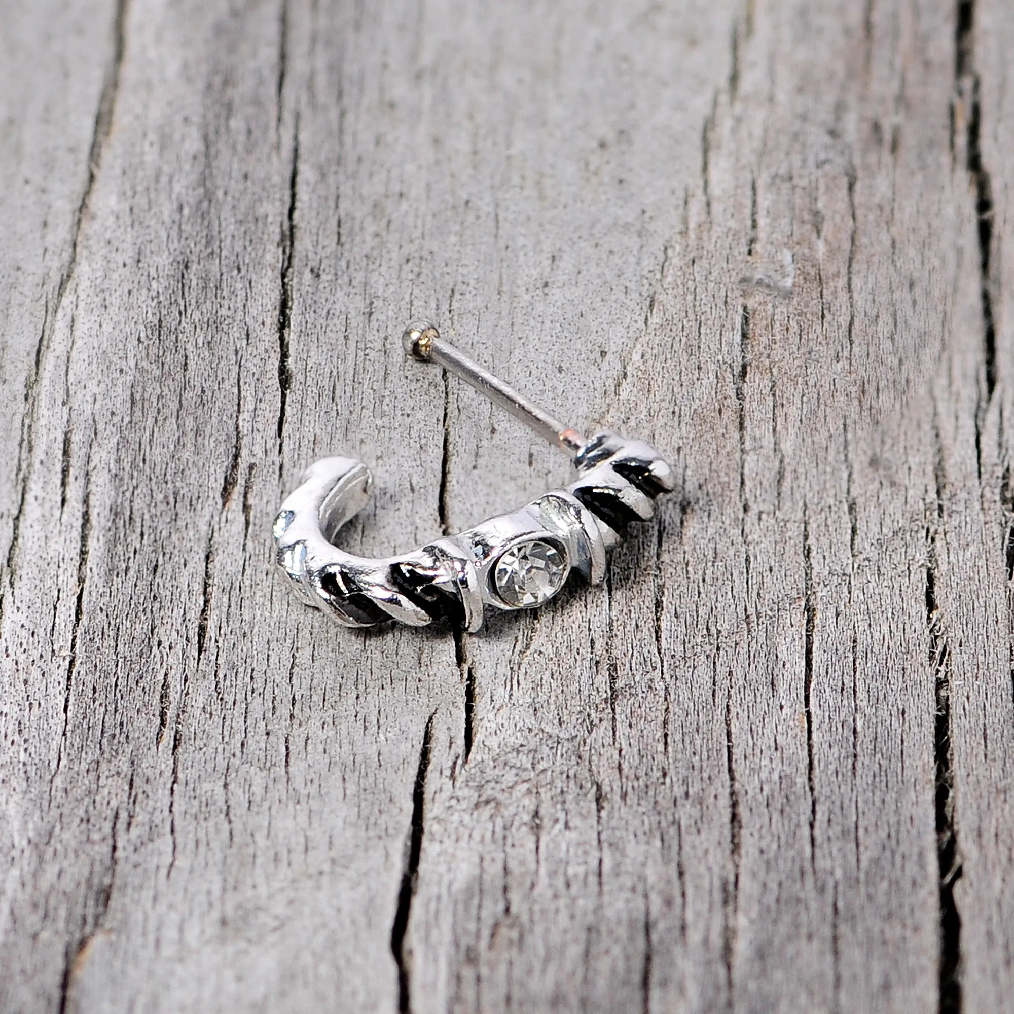 20 Gauge 3/8 Clear Gem Steel Twist Faux Hoop Nose Bone