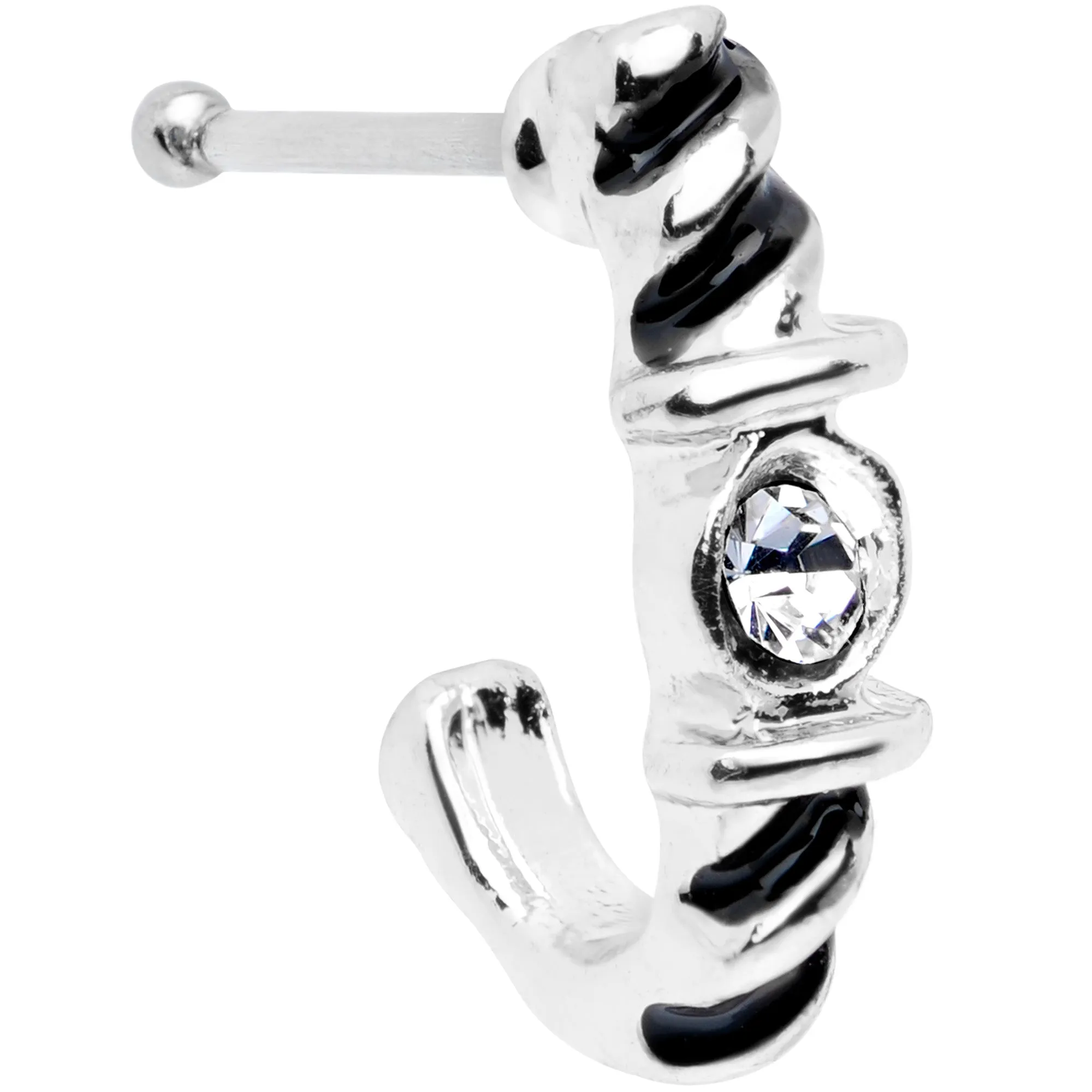20 Gauge 3/8 Clear Gem Steel Twist Faux Hoop Nose Bone