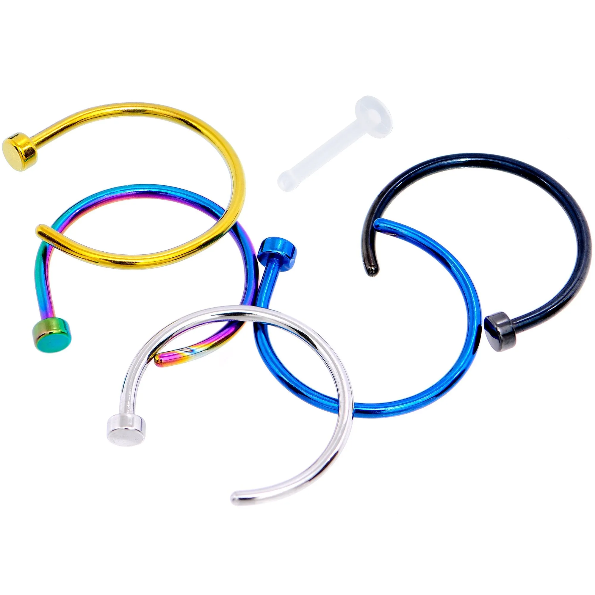 20 Gauge 3/8 Pack Set of 5 Assorted Stainless Steel Nose Hoop Rings