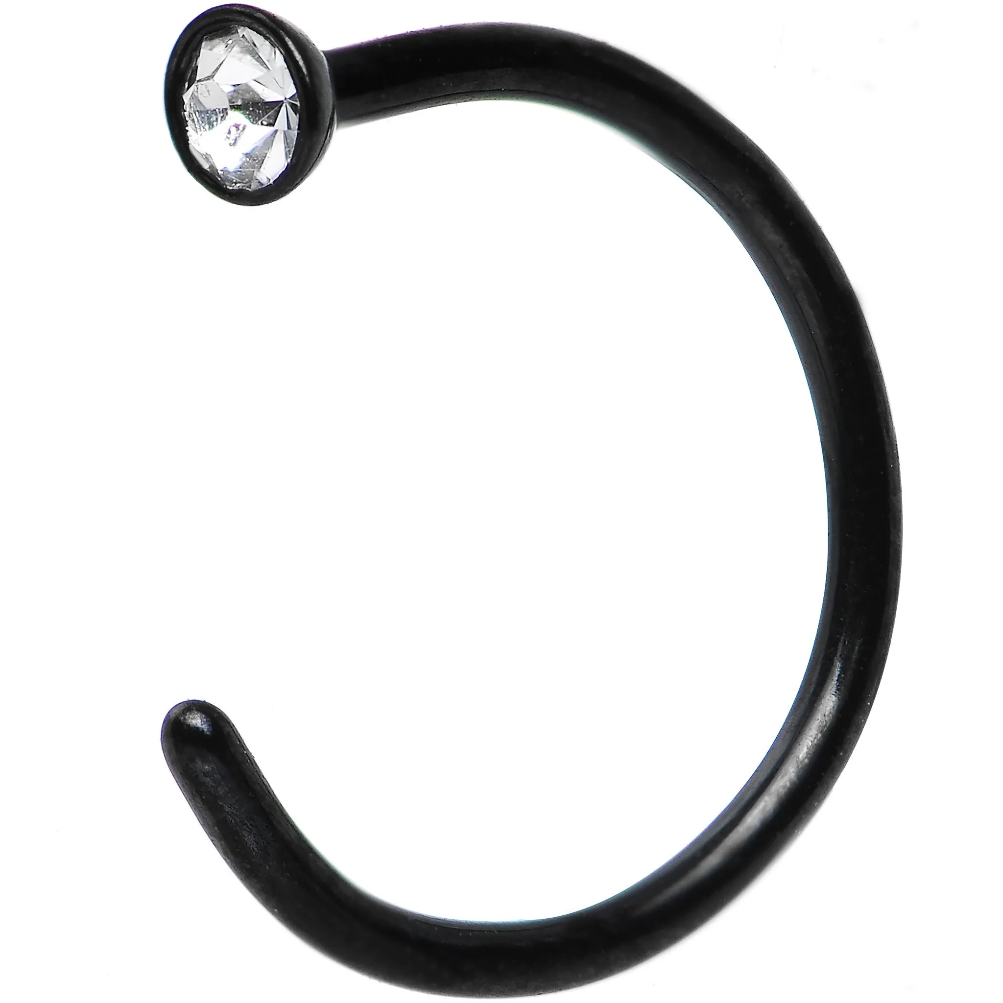 20 Gauge 5/16 Clear Gem Black Anodized Titanium Nose Hoop
