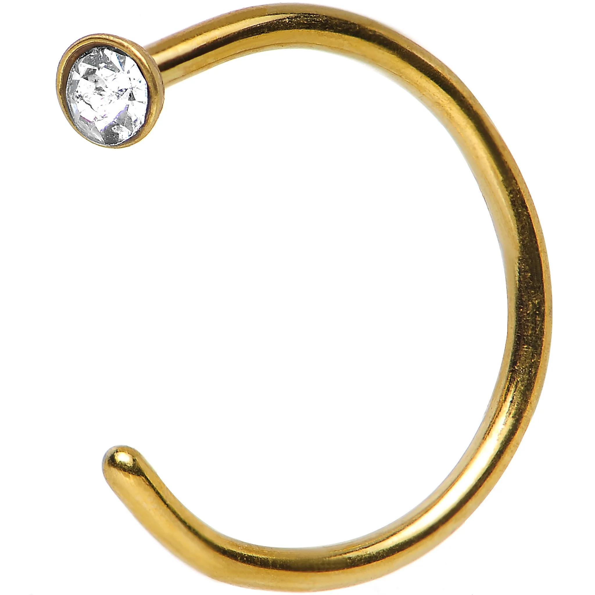 20 Gauge 5/16 Clear Gem Gold Anodized Titanium Nose Hoop