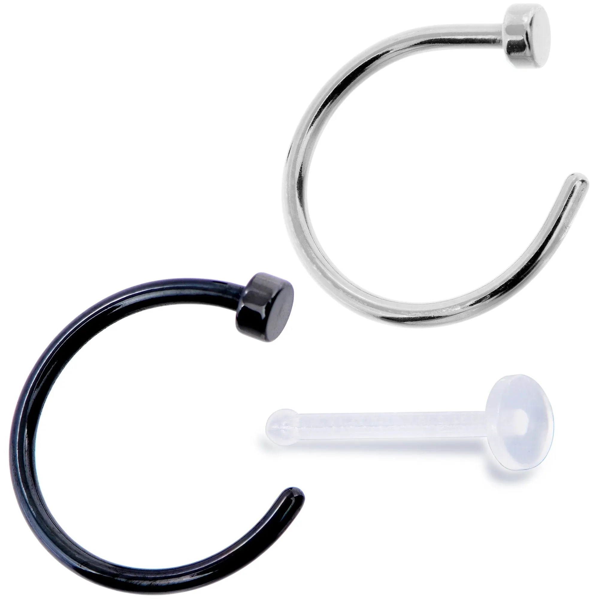 20 Gauge 5/16 Pack Set of 3 Assorted Stainless Steel Nose Hoop Rings