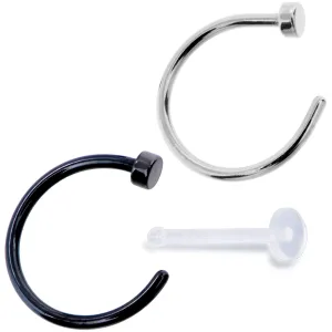 20 Gauge 5/16 Pack Set of 3 Assorted Stainless Steel Nose Hoop Rings