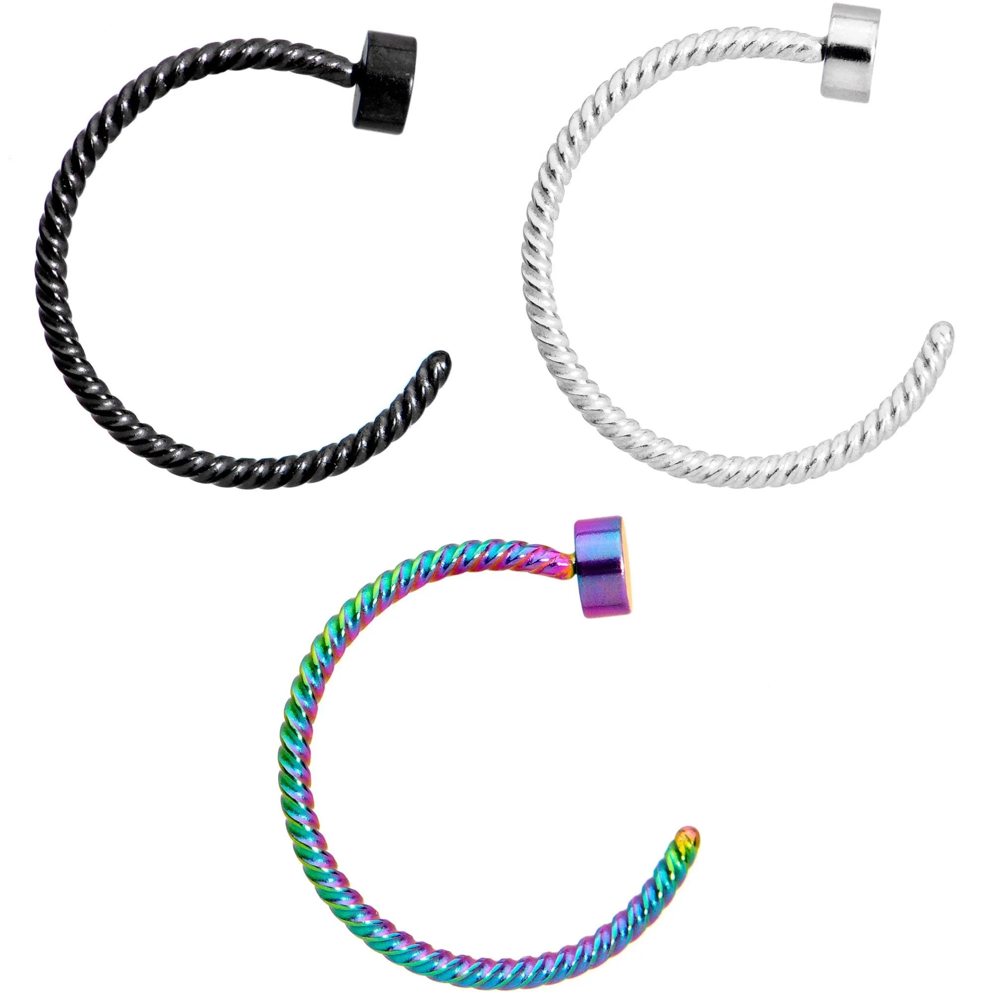 20 Gauge 5/16 Rainbow Pack Set of 3 Twisted Nose Hoop Rings