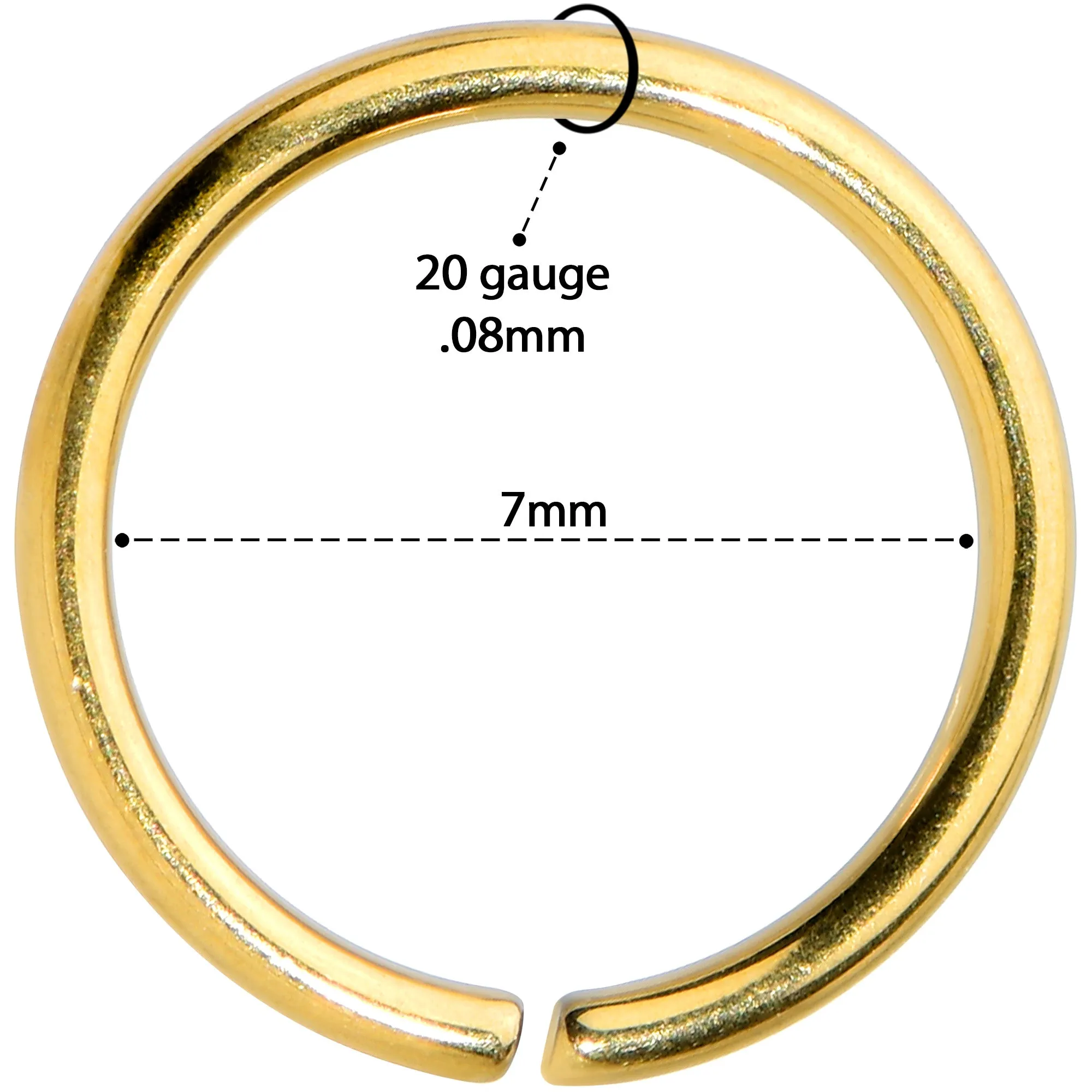20 Gauge 7mm Gold Tone PVD Grade 23 Titanium Bendable Hoop Ring