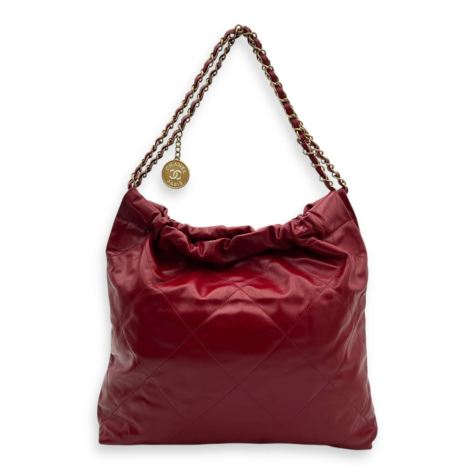 22 Tote Medium Red Tote Bag in Calfskin, Gold hardware