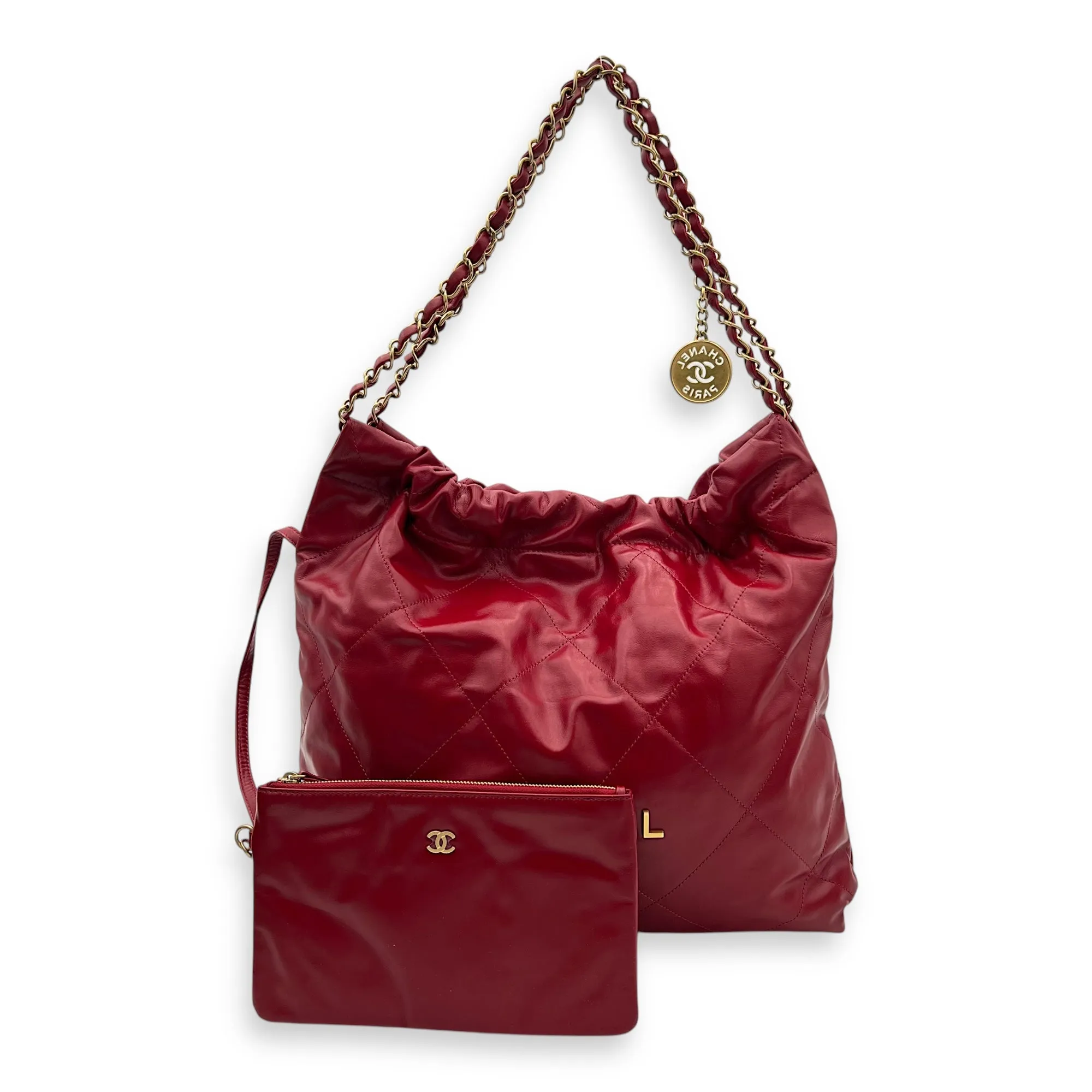 22 Tote Medium Red Tote Bag in Calfskin, Gold hardware