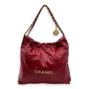 22 Tote Medium Red Tote Bag in Calfskin, Gold hardware