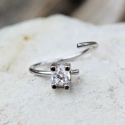316L Stainless Steel Prong Set CZ Nose Hoop