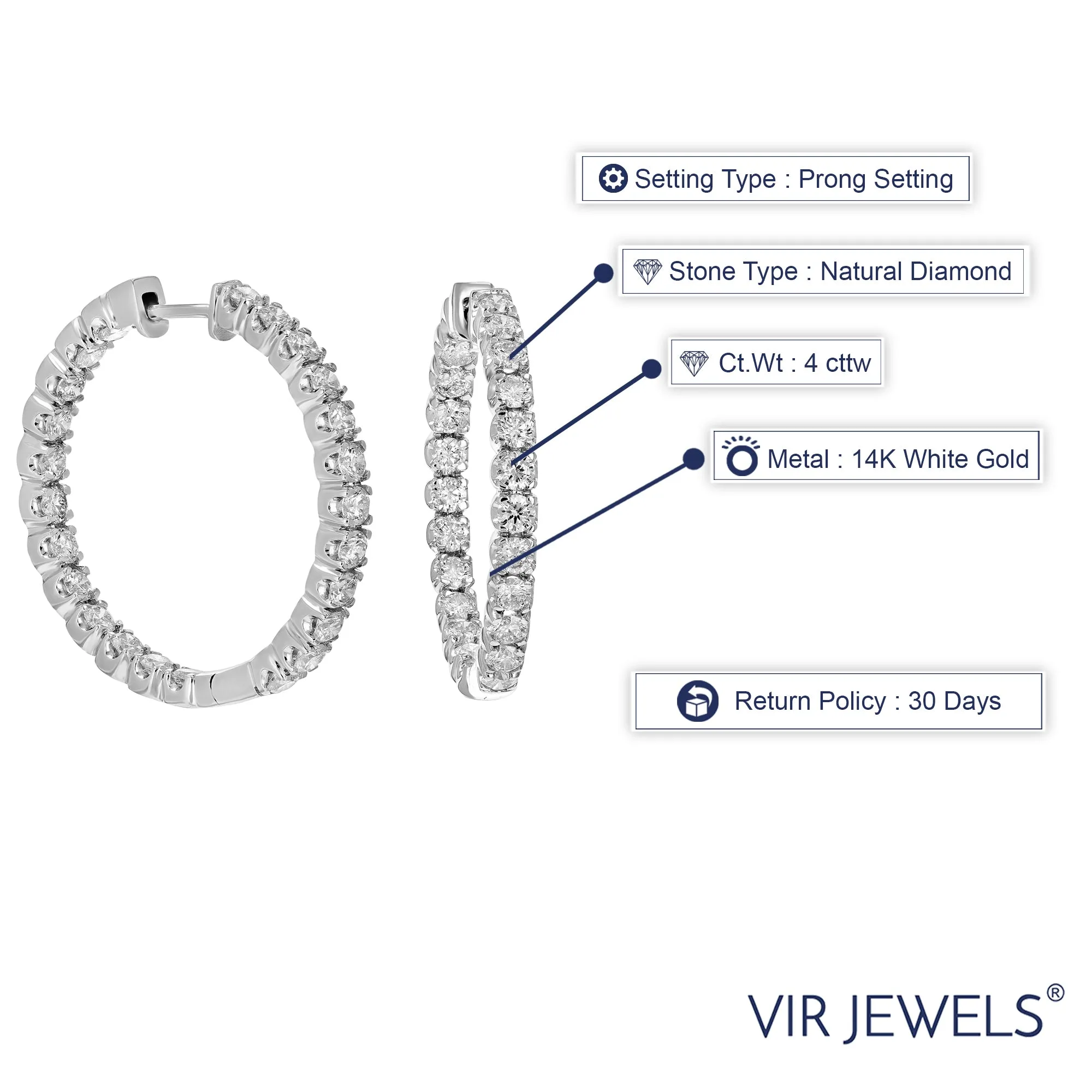 4 cttw Diamond Inside Out Hoop Earrings 14K Gold