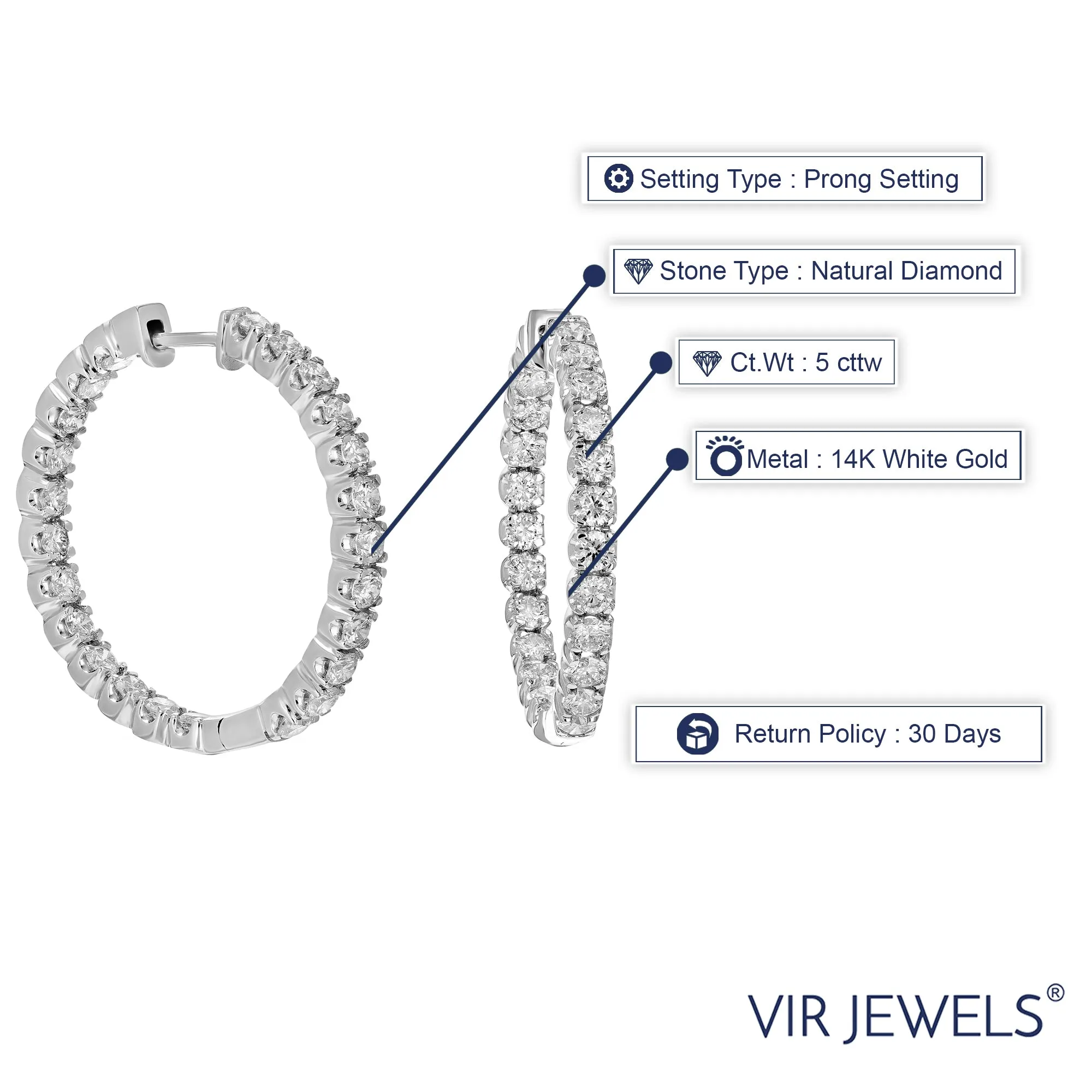 5 cttw Diamond Inside Out Hoop Earrings in 14K Gold