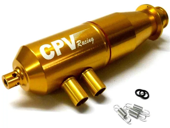 51911A 1/10 Scale RC Alloy Yellow Adjustable Exhaust Pipe Muffler Two Chamber