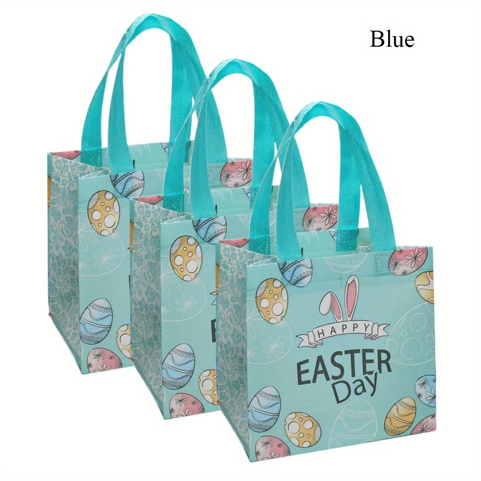 6PCS Easter Gift Bags; Easter Tote Bags With Handles Reusable Easter Non-Woven Bags Grocery Shopping Bunny Easter Egg Totes For Holiday Party Supplies