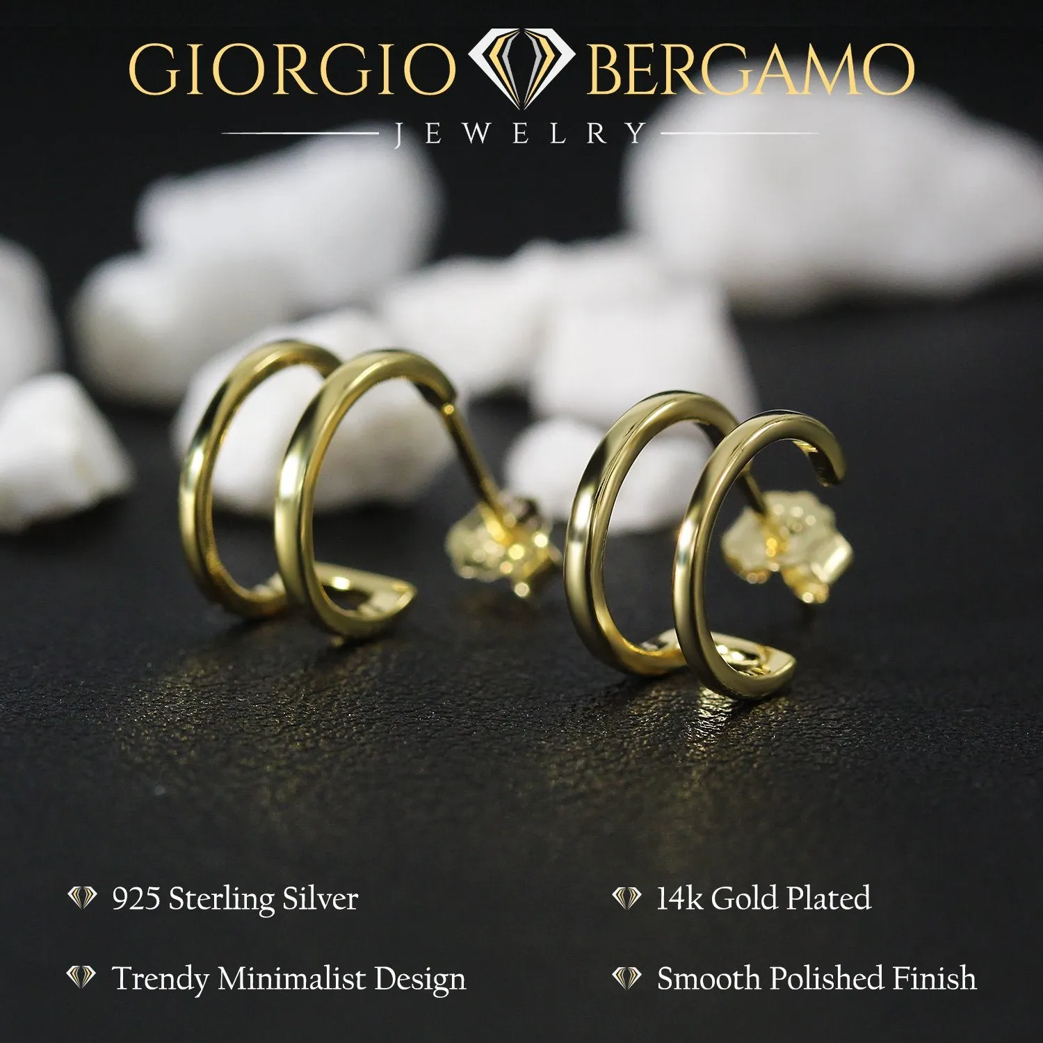925 Sterling Silver Gold Plated Polished Double Hoop Earring