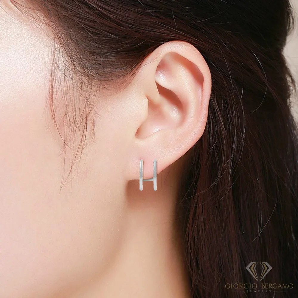 925 Sterling Silver Gold Plated Polished Double Hoop Earring