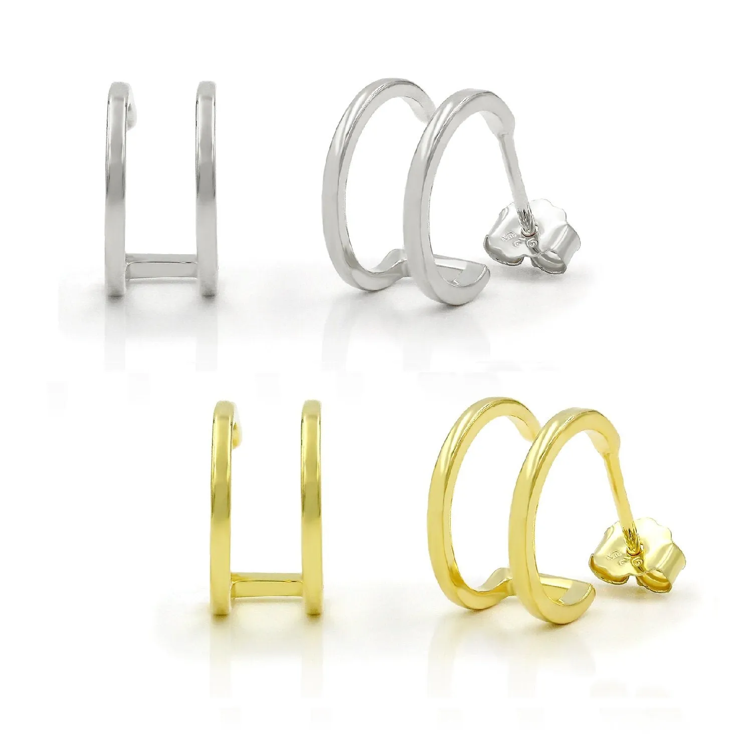 925 Sterling Silver Gold Plated Polished Double Hoop Earring