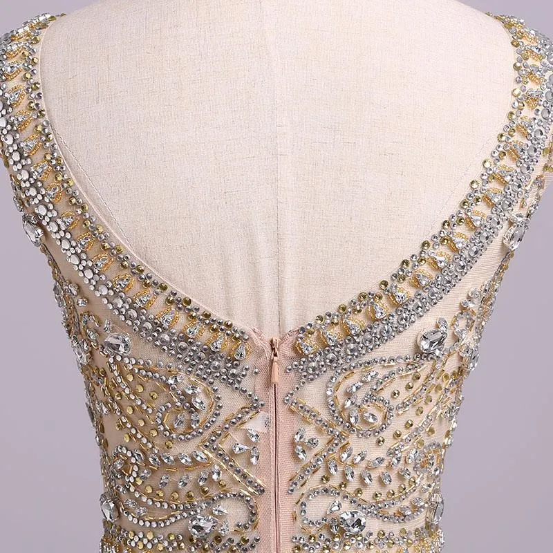 A Line Floor Length Scoop Chiffon Prom Dress, Beading Long Evening Dresses M1508
