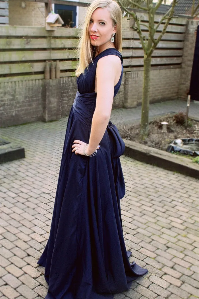 A-line Halter V-neck Floor Length Chiffon Backless Evening Dress