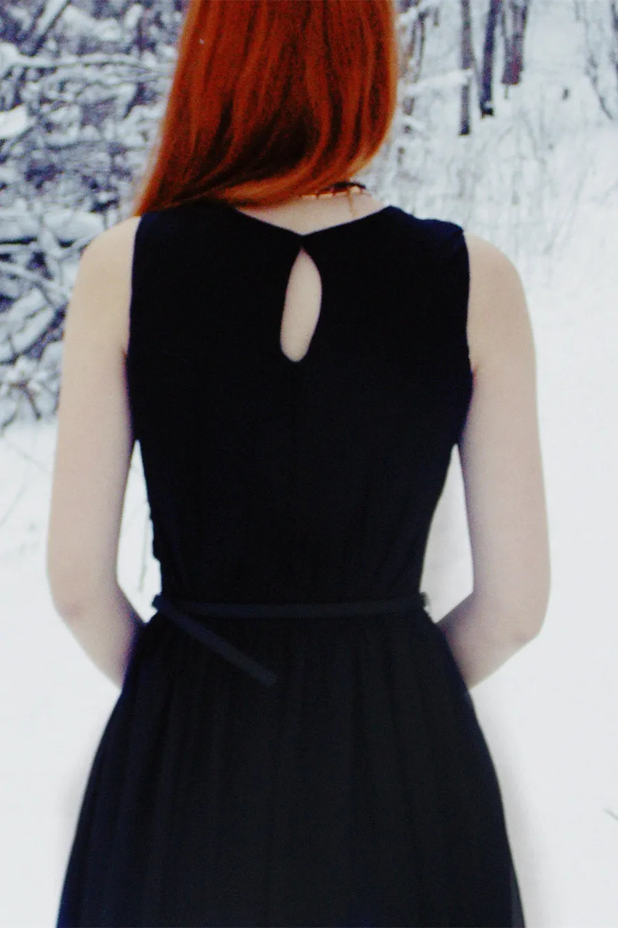 A-line Round Collar High-low Length Chiffon Prom Dress