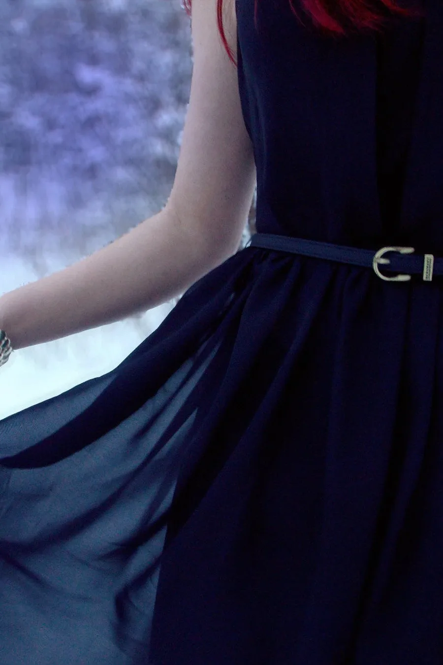 A-line Round Collar High-low Length Chiffon Prom Dress