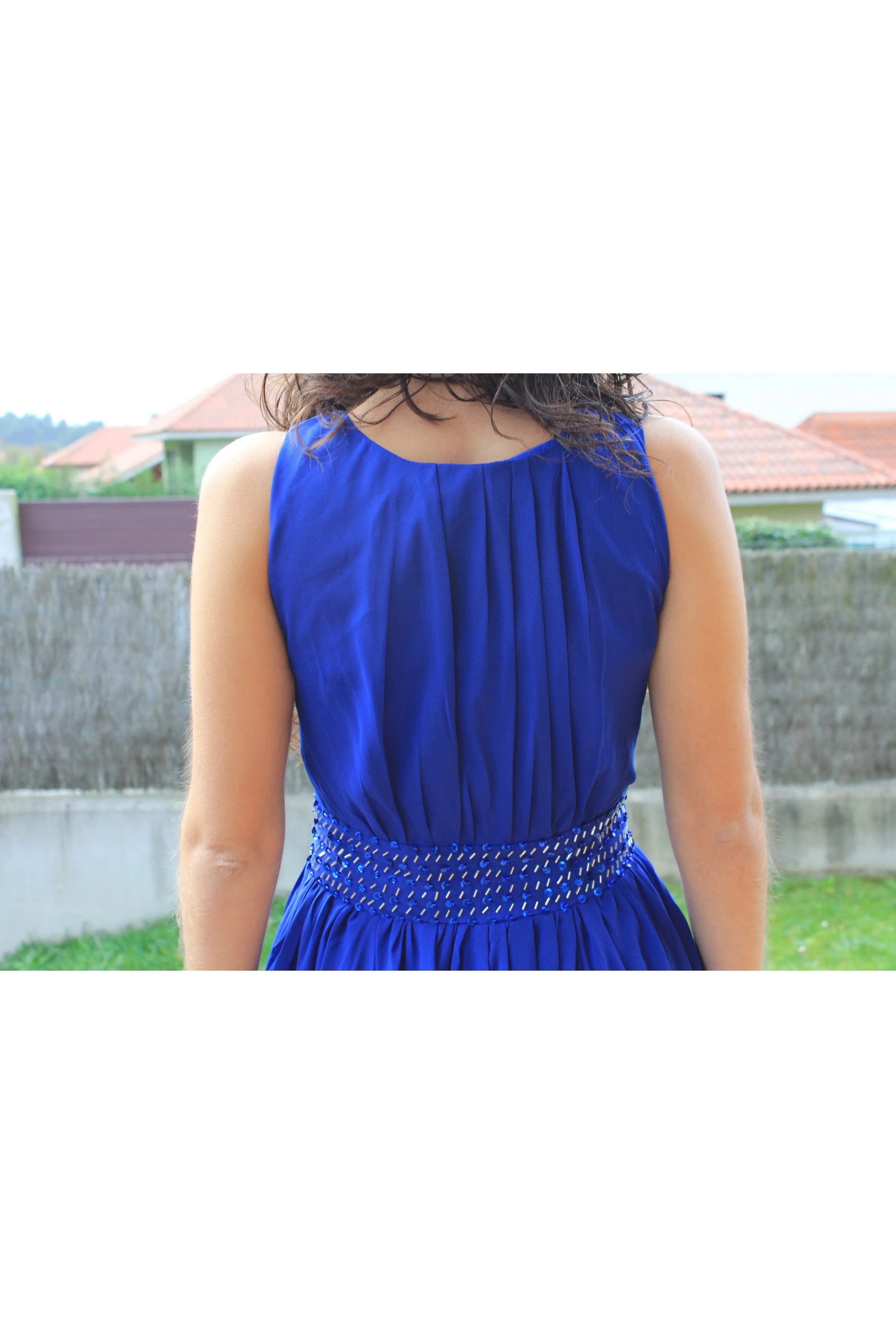 A-line Small Round Collar Knee Length Chiffon Beaded Prom Dress