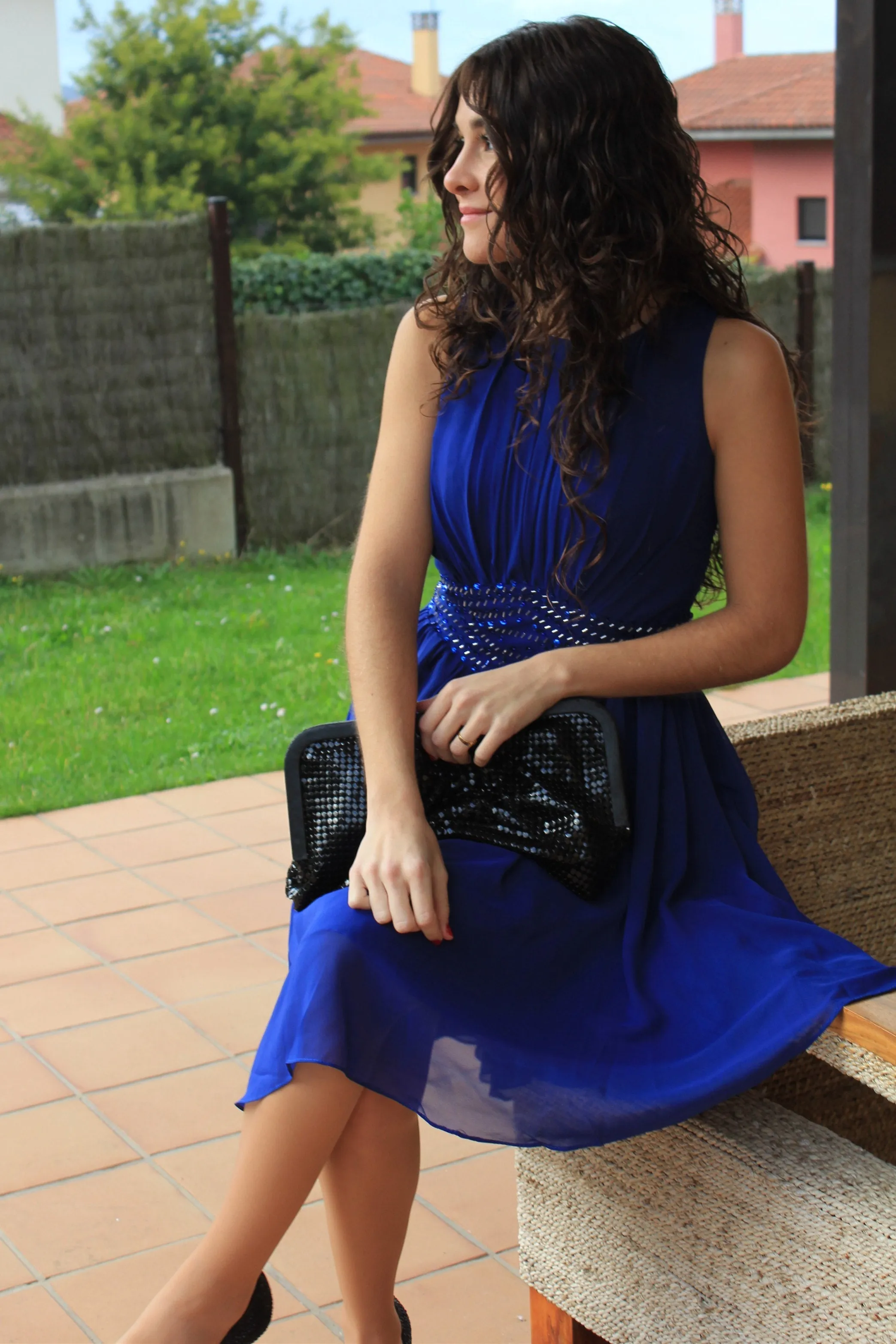 A-line Small Round Collar Knee Length Chiffon Beaded Prom Dress