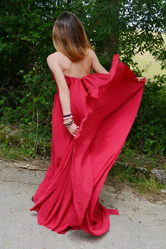 A-line Sweetheart Floor Length Chapel Chiffon Prom Dress