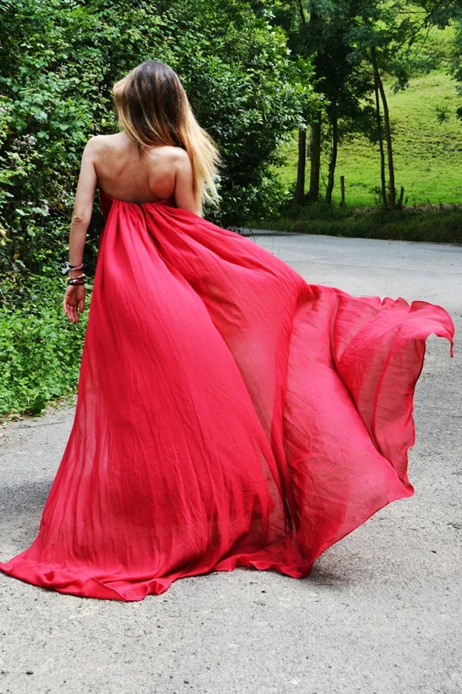 A-line Sweetheart Floor Length Chapel Chiffon Prom Dress