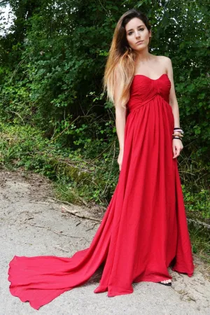 A-line Sweetheart Floor Length Chapel Chiffon Prom Dress