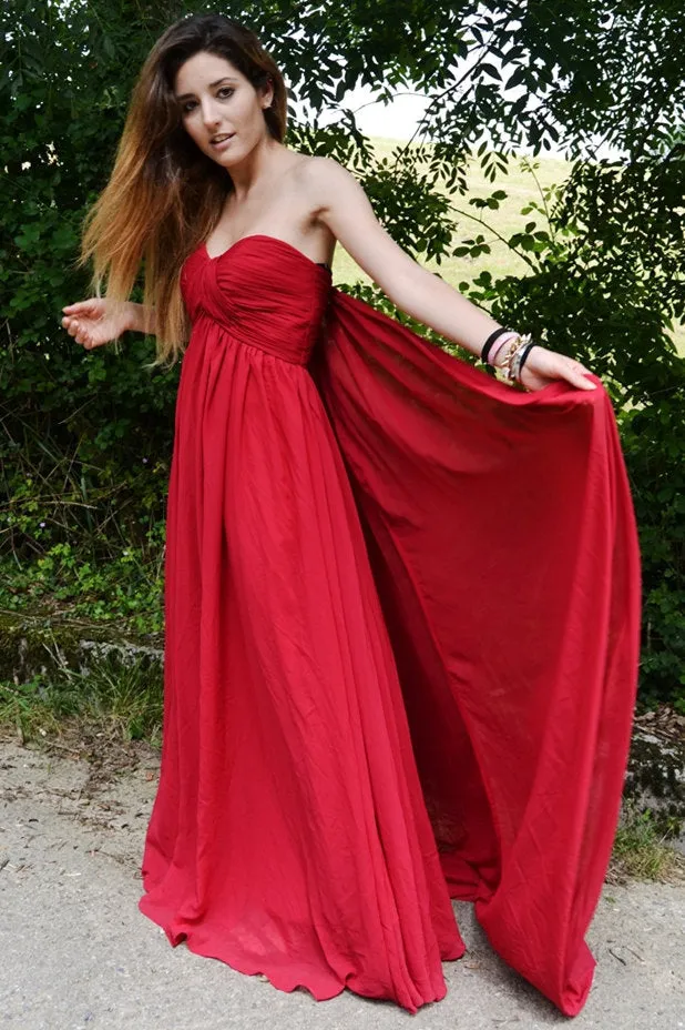A-line Sweetheart Floor Length Chapel Chiffon Prom Dress