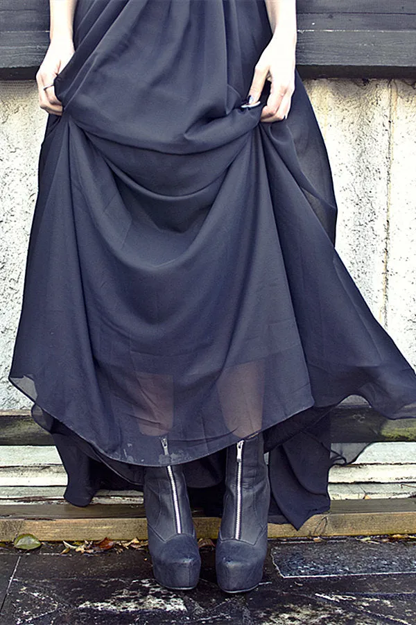 A-line Wide Strap Floor Length Chiffon Rhinestone Backless Prom Dress
