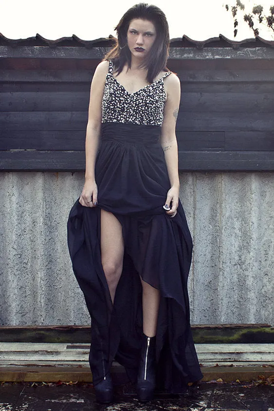 A-line Wide Strap Floor Length Chiffon Rhinestone Backless Prom Dress
