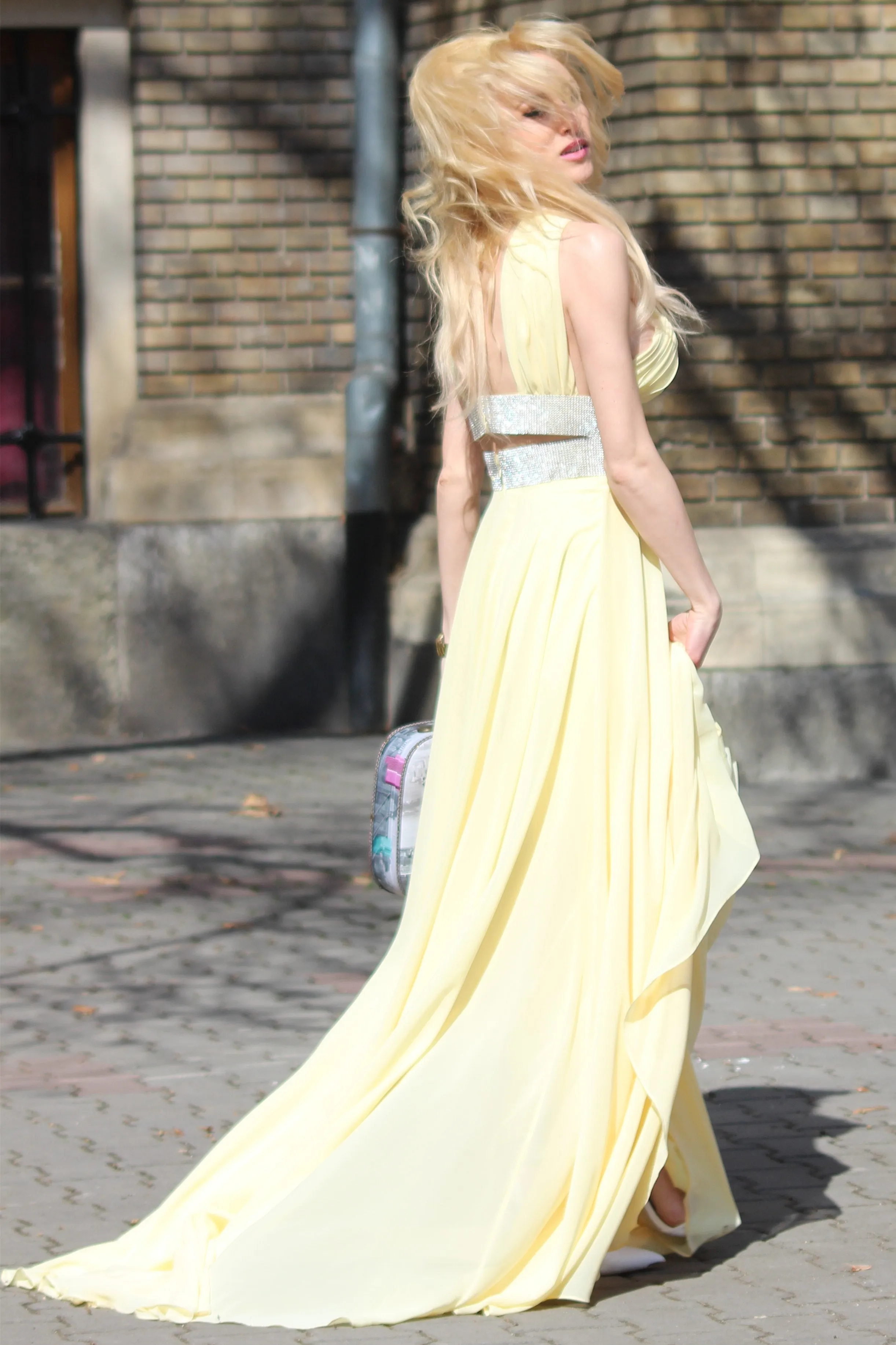A-line Wide Strap V-neck Floor Length Chiffon Paillette Backless Prom Dress