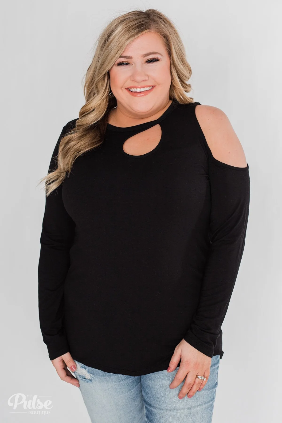 A Little Something Cold Shoulder Top- Black