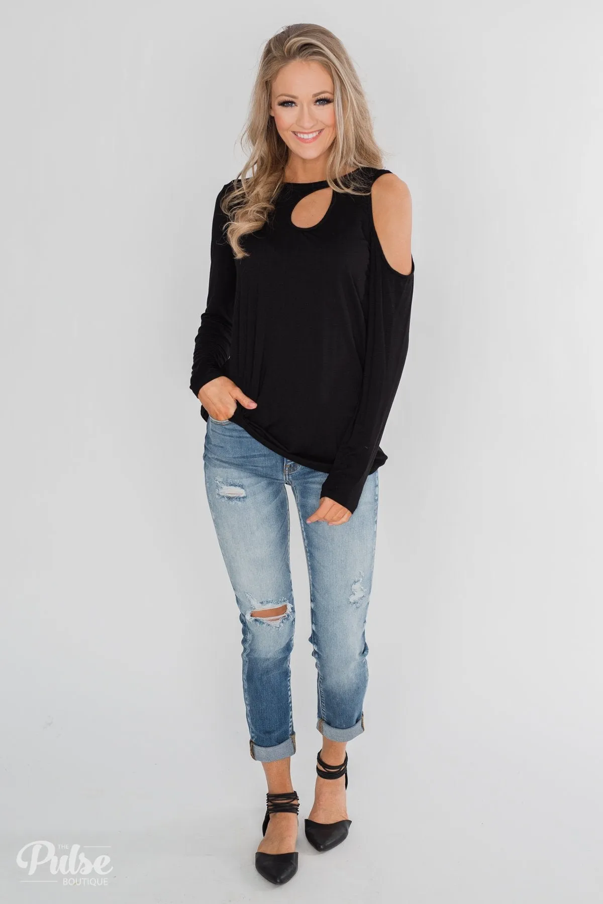 A Little Something Cold Shoulder Top- Black