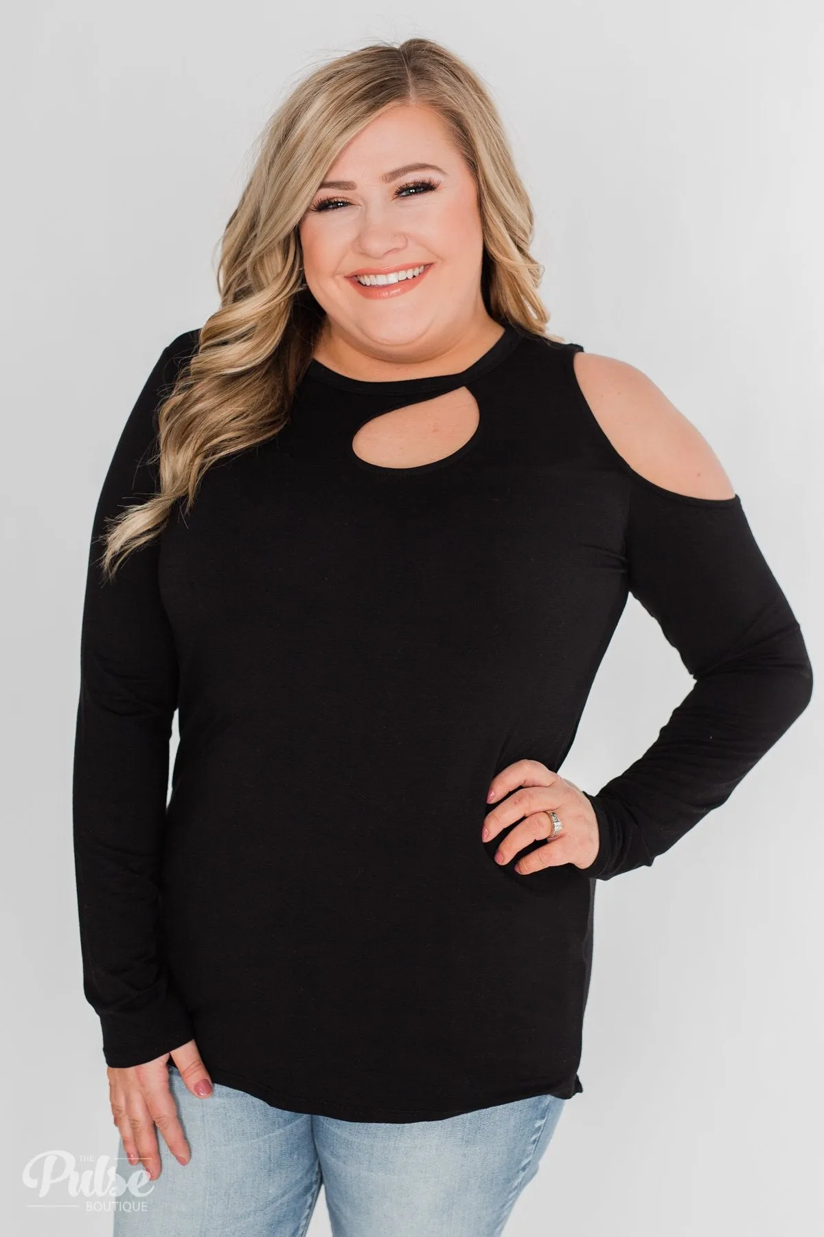 A Little Something Cold Shoulder Top- Black