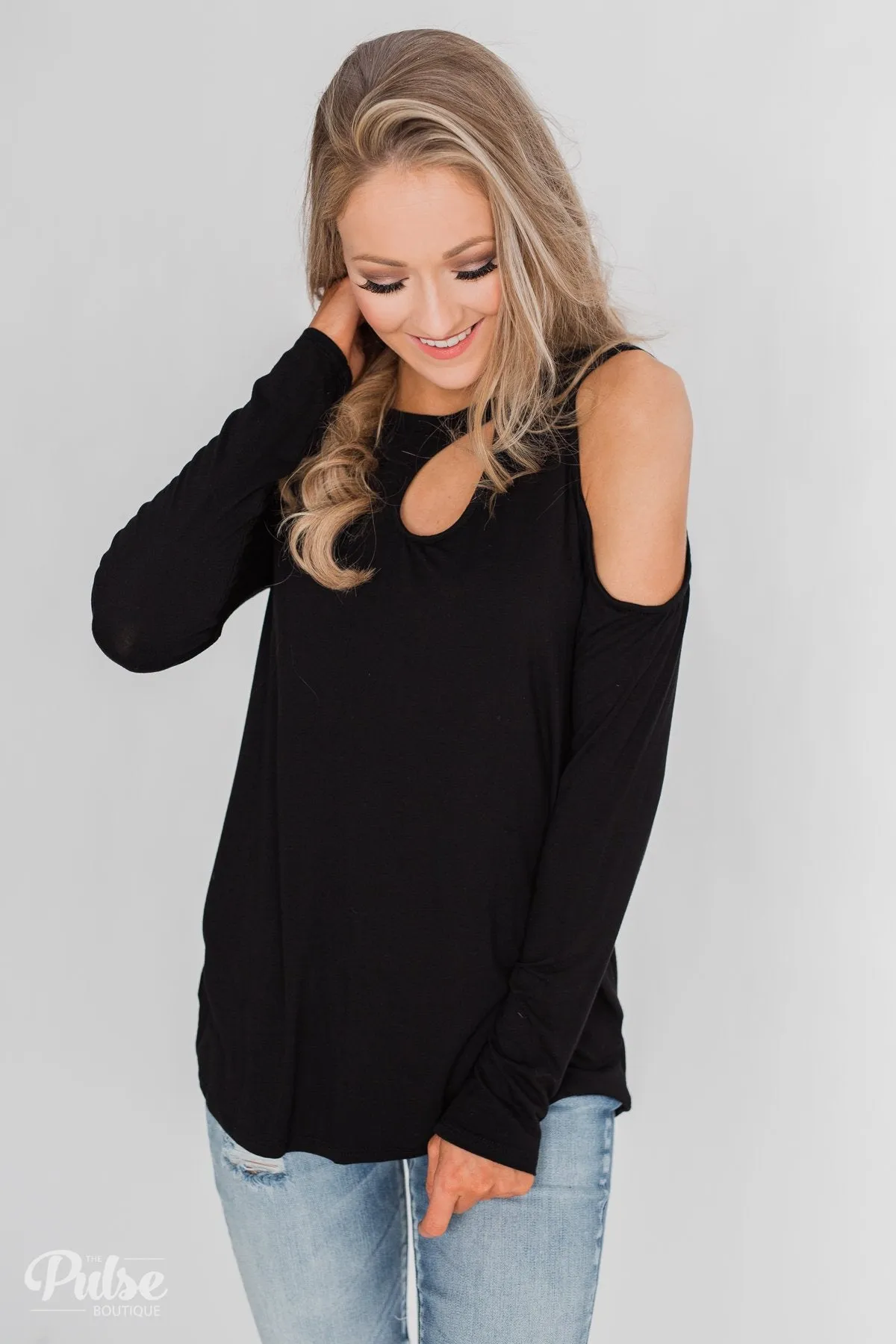 A Little Something Cold Shoulder Top- Black