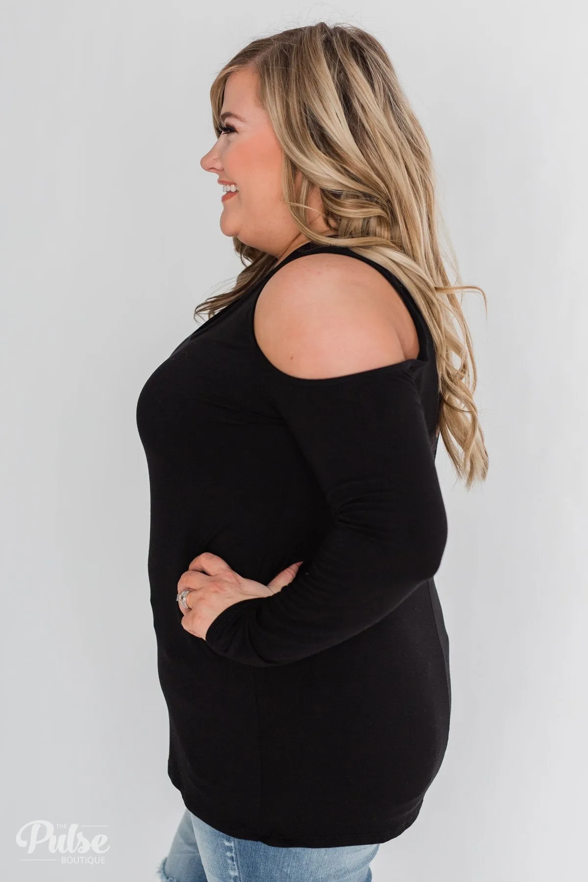 A Little Something Cold Shoulder Top- Black