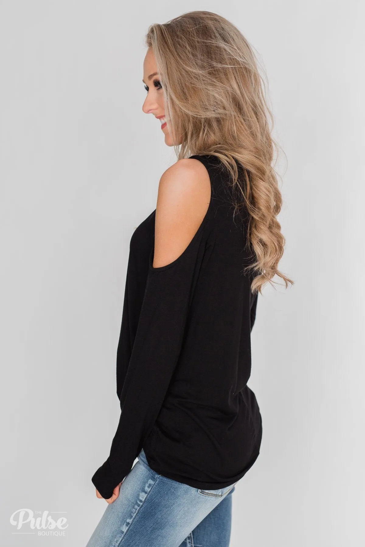 A Little Something Cold Shoulder Top- Black