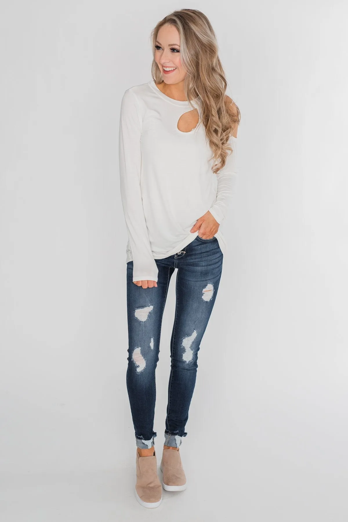 A Little Something Cold Shoulder Top - Ivory