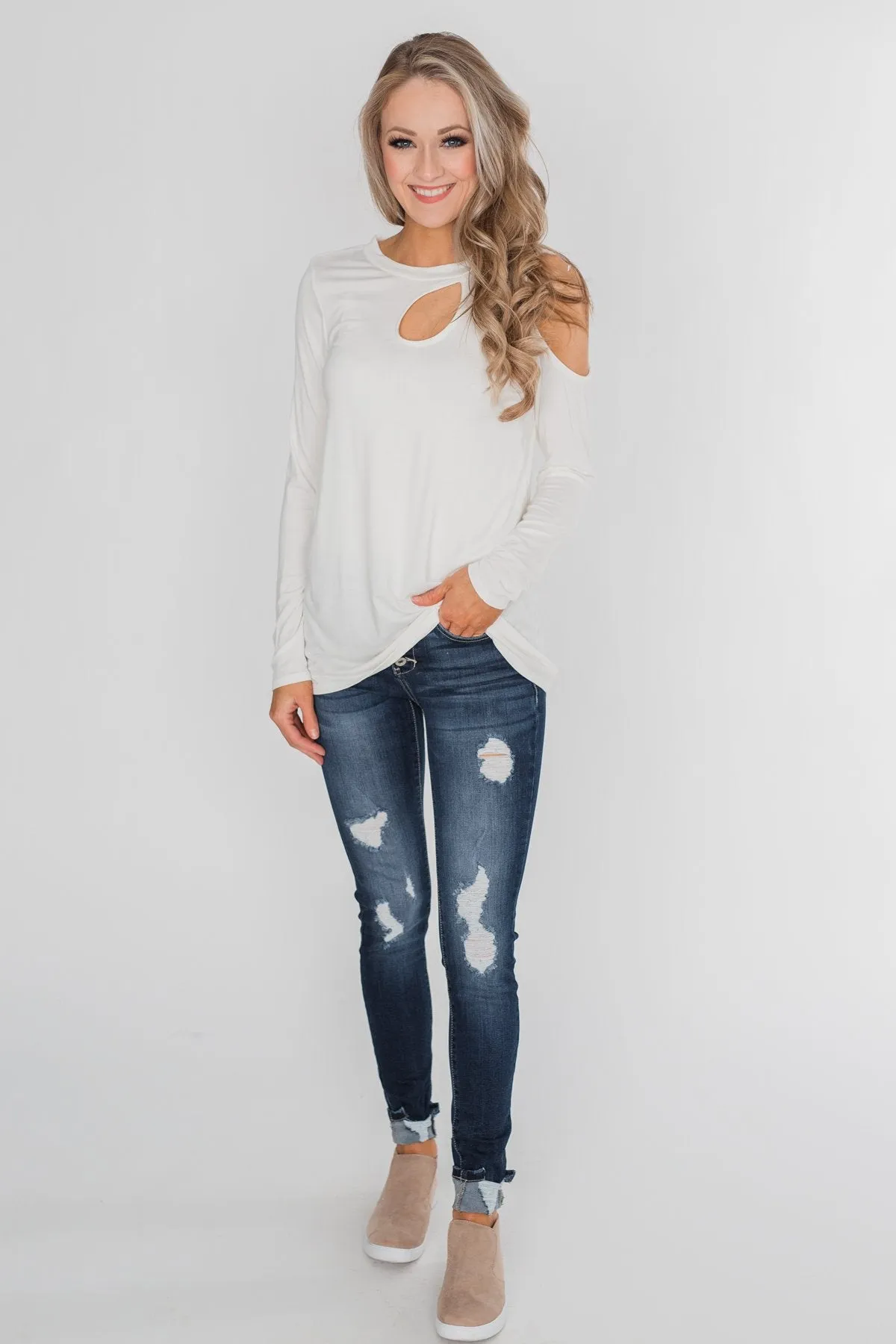 A Little Something Cold Shoulder Top - Ivory